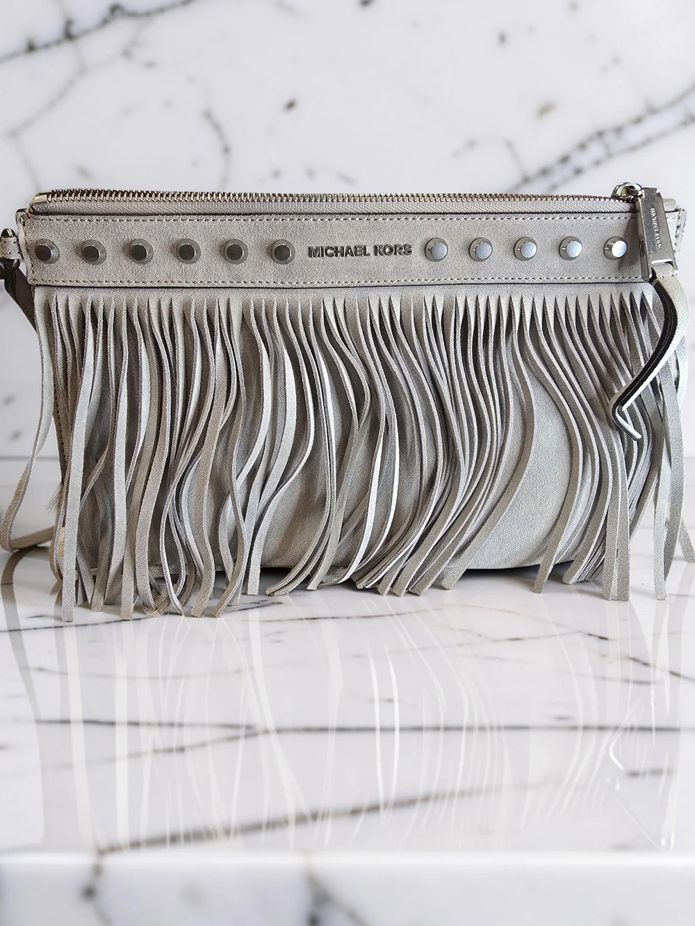 Michael Kors Billy XL Zip Clutch in Cement Leather NWT